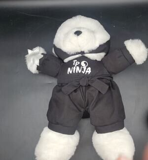 TP Ninja White Plush Teddy Bear Black Karate Uniform Stuffed Animal